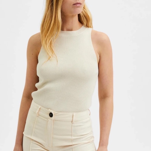 NWT Selected Femme SLFSOLINA KNIT TOP NOOS Sleeveless top Size M Birch Cream - Picture 1 of 14